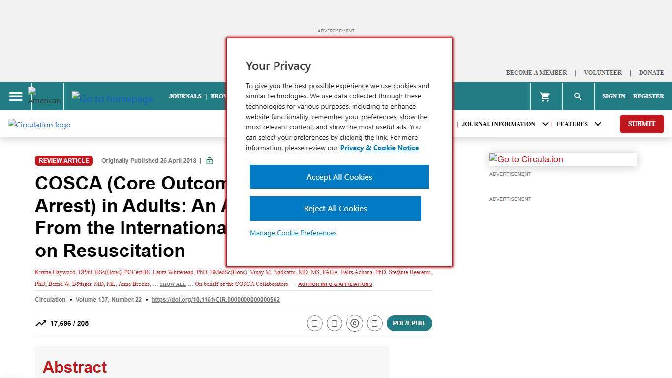COSCA (Core Outcome Set for Cardiac Arrest) in Adults: An Advisory Statement From the International Liaison Committee on Resuscitation | Circulation