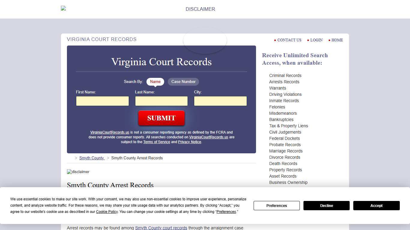 Smyth County Arrest Records | VirginiaCourtRecords.us